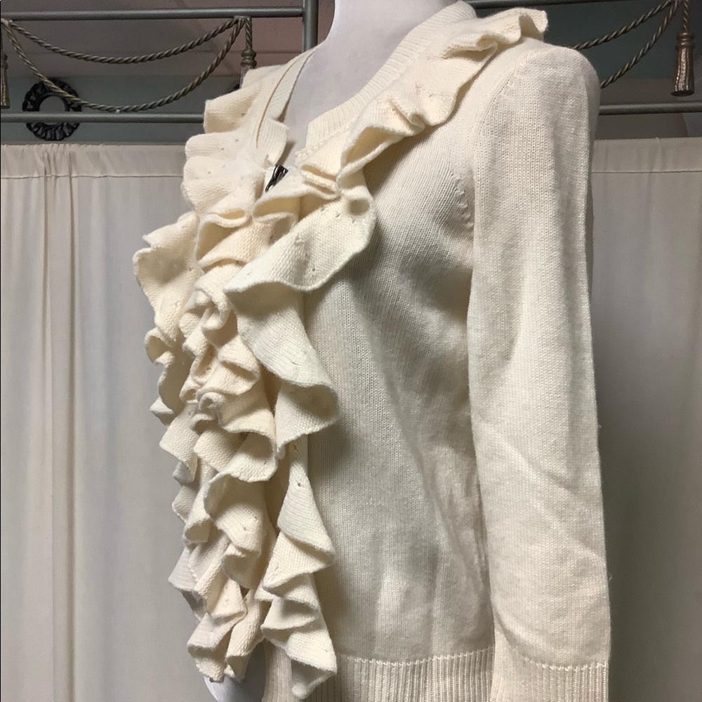 Juicy Couture Ivory Full-Zip Ruffled Cropped Sweater Cardigan - Picture 3 of 10